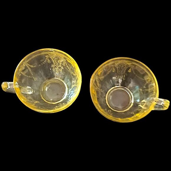 2 Cameo Ballerina Depression Glass Cup Saucer Set Yellow Anchor Hocking Vintage - Picture 5 of 16